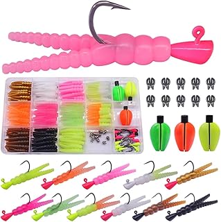 165-Piece Trout Lure Kit for Creek & River Fishing Gear with Split Tail Grub Worms, Shad Dart Jig Heads, Floats & Sinkers - Ideal for Seasonal Trout Crappie & Panfish product image