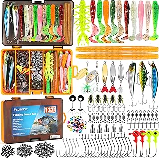 PLUSINNO Fishing Lures, 137Pcs Tackle Box with Tackle Included, Crankbaits, Spoon, Hooks, Weights & Other Accessories, Fishing Bait Lure Gear Kit Gift for Men Bass Freshwater product image