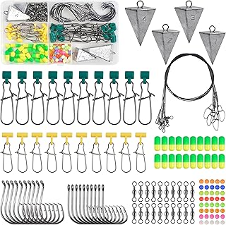 129pcs Surf Fishing Tackle Kit Fish Finder Rig Surf Fishing Rigs Include Pyramid Sinker Weights Sinker Slider Wire Leaders Hooks Swivels Beads Foam Floats Saltwater Fishing Accessories product image