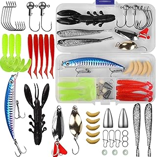 Fishing Lures Tackle Bait Kit Set - Comprehensive Fishing Lures Kit for Trout Bass Salmon - Includes Plastic Shrimp, Worm Bait, Spoon, and Crankbait Jigs product image