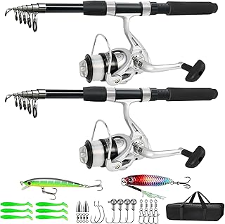 Fishing Pole Combo, 6.9ft 2Pcs Telescopic Rods Set, Collapsible Carbon Fiber Fishing Rods, 2PCS Spinning Reel Set with Carrier Bag Freshwater Fishing Rod and Reel Combos Kits product image