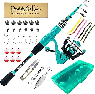 DaddyGoFish Spinning Fishing Rod and Reel Combo Set with Tackle Box | Kids Fishing Pole | Carbon Fiber Telescopic Fishing Rod Kit | Spinning Reel for Travel Saltwater Freshwater Fishing Gear Kit product image