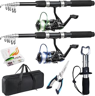 Fishing Rod, 2PCS Telescopic Fishing Rod and Reel Combo with Fishing Pliers and Lip Gripper, Pre-Loaded Spinning Reel Combo, Fishing Pole with Carrier Bag Fishing Gear product image