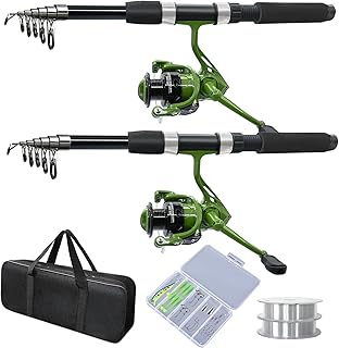 2PACK Fishing Pole Combo,Fishing Rod Combos with Telescopic Fishing Pole Spinning Reels Fishing Carrier Bag for Travel Saltwater Freshwater product image