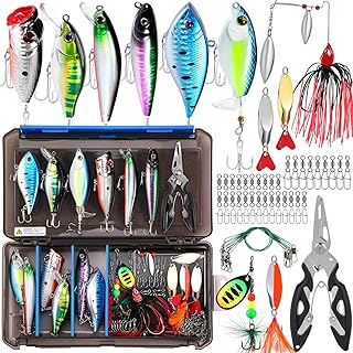 PLUSINNO Fishing Lures Fishing Tackle Box Fishing Gifts for Men, Bass, Trout Fishing Accessories Kit for Saltwater & Freshwater Fishing Gear Including Topwater Lures, Hooks, Spinnerbaits product image