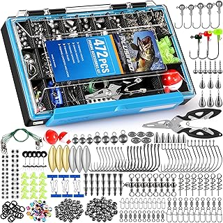 472PCS Fishing Accessories Kit, Waterproof Tackle Box with Tackle Included, Fishing Gifts for Men Included Hooks, Weights, Pliers,Fishing Gear and Equipment for Bass Trout product image