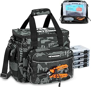 KastKing BaitSpace Fishing Tackle Bag With 4 Tackle Boxes & Removable Bait Binder, Water-Resistant Tackle Storage, Durable Fishing Gear, Adjustable Shoulder Strap product image