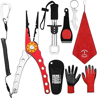VioraWhite 8 Pieces Fishing Tools Kit Fish Hook Remover Set Include Fishing Pliers Lip Gripper Multifunction Scissors Gloves Towel Keychain Hook for Men Women Gifts product image