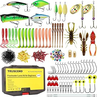 TRUSCEND Widely Used Fishing Tackle & Accessories Kit, Fishing Tackle Box with Tackle Included, Fishing Sinker Weight Hook Swivels Snap Leader Lures, Giftable Beginner Fishing Lures/Gear Set product image