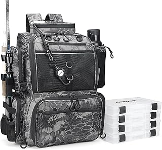 Rabjen Fishing Tackle Backpack with Rod Holders, Bottle Holder, Storage Bag Store Fishing Gear product image