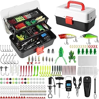 3 Layers Fishing Tackle Box, 213Pcs Fishing Lures Kit with Small Fishing Tool Kit Containing Weights Scale, Lip Clip, Hook Remover, Fishing Accessories, Fishing Gear for Beginners Kids, Men, Adults product image