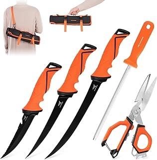 KastKing Paradox Fishing Knife Tool Set – Includes 9" & 7" Fillet Knives, 5" Bait Knife, 9" Versatile Bait Shears, 12" Honing Rod, Non-Slip Handles, Custom Sheaths, and Carrying Case – Fishing Gear product image