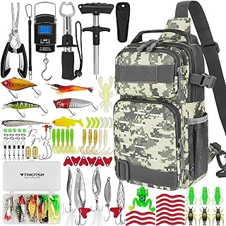 THKFISH 85Pcs Fishing Tool Kit, Fishing Backpack with Tackle Boxes Included, Fishing Tackle Kit Include Fishing Bait Lure Gear Kit, Fishing Pliers, Fish Hook Remover, Lip Gripper product image