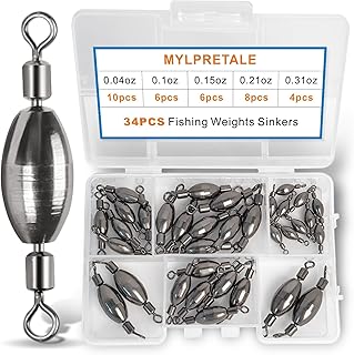 34Pcs Fishing Weights Swivel Brass Sinkers Fishing Weight, Bullet Sinker Weight Kit Tackle, Rolling Swivel Saltwater Freshwater Drop Shot Weights product image