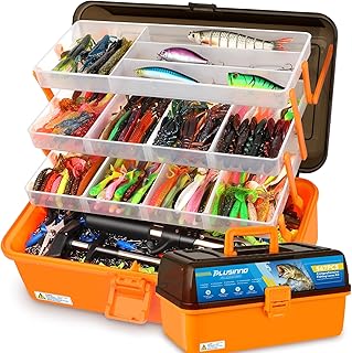 PLUSINNO Large 4-Layer Tackle Box with Tackle Included, 547Pcs Fishing Lures Kit - Pliers, Crankbait, Hooks, Weights & Accessories - Freshwater Bass Fishing Bait Lure Gear and Equipment, Gift for Men product image