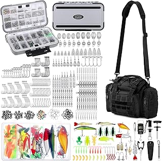 Sosation 482 Pcs Gifts for Men Christmas Fishing Gear Equipment Sling Tackle Bag Lightweight Fishing Backpack Tackle Box Included Fish Hook Remover Tool Lures Lip Gripper(Black) product image