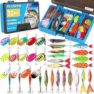 PLUSINNO Fishing Lures Spinner baits for Bass - 16/32 pcs Spinner Lures Kit with Portable Carry Bag, Hard Metal Spinner Baits for Trout product image