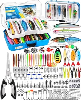 PLUSINNO Fishing Tackle Box with Tackle Included, 373PCS Fishing Lures Kit with Removable Tray, Fishing Gear with Pliers, Weights, Hooks, Accessories, Fishing Tackle Lure Kit Gifts for Men Bass Trout product image