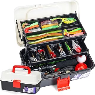 3 Layers Tackle Box with Tackle Included, 321Pcs Fishing Lures Kit Contains Pliers, Crankbait, Hooks, Weights & Accessories, Fishing Gear Bait Lure Gifts for Men Bass Freshwater (White Black) product image