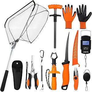10 Pcs Fishing Tool Kit, Easter Gift Basket, Fishing Pliers with Lanyard and Protective Sheaths, Landing Net, Fillet Knife, Fish Scale, Gripper, Hook Remover, Braid Scissors, Gloves product image