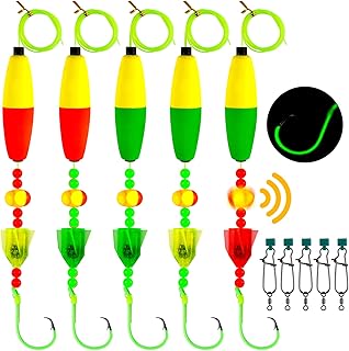 Alwonder 5-Pack Catfish Bait Float Rigs Kit, Ready Cat Fish Rig with Catfish Rattles Peg Floats Beads Circle Hooks 6/0 8/0 10/0, Catfishing Tackle Equipment Rattle Floater Bobbers Cat Fishing Gear product image