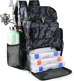 Fishing Tackle Backpack With Rod Holders, 45L Large Tackle Bag & Fishing Tackle Backpack for Fishing, Camping, Hiking,Camouflage product image
