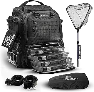 Waterproof Fishing Backpack with Tackle Boxes, Rod Holder & Foldable Net - 40L Fishing Tackle Bag with Trays Included, Extra Storage Gear and Equipment, Rain Cover, Fisherman Gift for Men product image