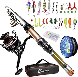 Fishing Pole Kit, Carbon Fiber Telescopic Fishing Rod and Reel Combo with Spinning Reel, Line, Bionic Bait, Hooks and Carrier Bag, Fishing Gear Set for Beginner Adults product image
