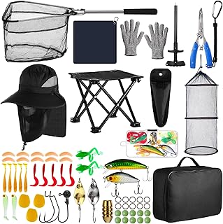68 Pcs Fishing Tool Kit for Men, Backpack, Pliers, Lures, Retractable Landing Net, Gloves, Towel Portable Chair, Sun Protection Hat, Keychain Hook, All-in-one Ice Fly Fishing Kit for Father Thank Gift product image