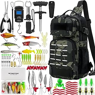 THKFISH 85Pcs Fishing Tool Kit, Fishing Backpack with Tackle Boxes Included, Fishing Tackle Kit Include Fishing Bait Lure Gear Kit, Fishing Pliers, Fish Hook Remover, Lip Gripper product image