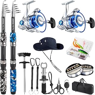 Fishing Pole Combo, 6.9ft Telescopic Rods Set, Collapsible Fishing Rods 2PCS Spinning Reel Set with Carrier Bag Freshwater Fishing Rod and Reel Combos Kits product image