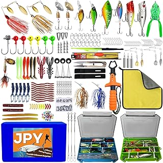 329PCS Fishing Lures Kit Bass Fishing Tackle Box with Tackle Included Fishing Gear Accessories Set with Soft Lure, Pliers, Hooks, Spoons, Jigs, Swivels, Frog, Weights Freshwater&Saltwater Gift Choice product image