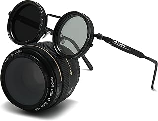 JOLLYNOVA Adjustable Tint Sunglasses, 1-9 Gears Steampunk Retro Metal Round Polarized Glasses with ND Filter Lenses product image