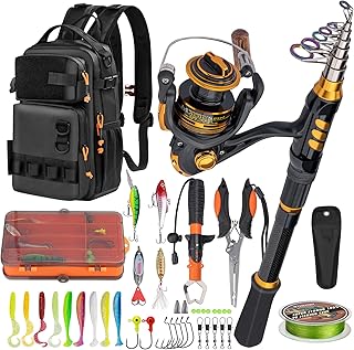 THKFISH Fishing Rod and Reel Combo with Backpack, Telescoping Fishing Pole Spinning Reel Kit with Fishing Lures, Pliers and Fish Lip Gripper for Adults product image