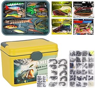 600 Pcs/Tackle Box Fishing Kit-Fishing Hooks,Sinkers, Swivels Snaps,Top Water Lure,Spoons,Soft Lures,Jig Heads, Frogs, Minnow, Accessories Equipment- Saltwater Freshwater Bass Bait Gear product image