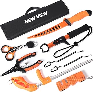 NEW VIEW 9pc & 10pc Professional Fishing Gear Tool Kit - Saltwater & Ice Fishing Tools Set - Corrosion Resistant Fishing Pliers Knife Scissors Gripper Kit with Fishing Gear Carrying Case product image