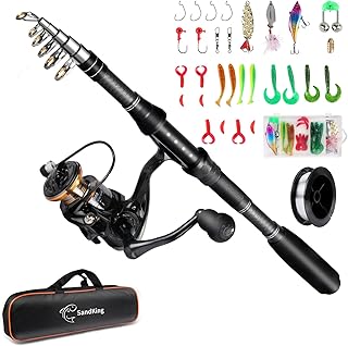Fishing Pole Kit, Carbon Fiber Telescopic Fishing Rod and Reel Combo with Spinning Reel, Line, Bionic Bait, Hooks and Carrier Bag for Adult Teens Beginners product image