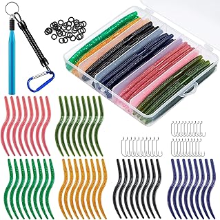 CVLIFE Wacky Worm Kit for Bass Fishing, 48PCS 5.5" Wacky Worm Lures, 100 O-Rings, Wacky Rig Tool, 30 Hooks and Tackle Box, 180PCS Soft Plastic Fishing Lure Kit product image