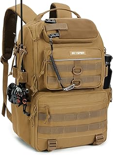 SKYSPER Tackle Backpack Fishing Bags with Rod Holder, 40L Water-Resistant Tackle Box Storage Bag for Fishing Gear Lures(Khaki) product image