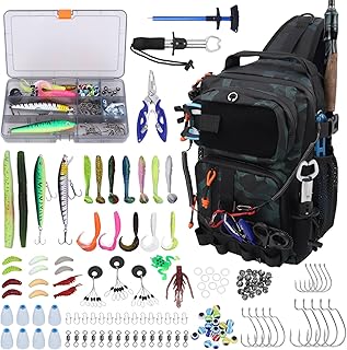 Fishing Backpack with Tackle Boxes,Waterproof Fishing Shoulder Bag for Fishing Gear,Fish Bag with 136 Pcs Fishing Lures Kit,Fish Hook Remover Tool,Fish Lip Gripper,Fishing Plier,Gifts for Men (Green) product image