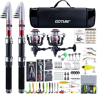 Goture Fishing Rod and Reel Combos-2PCS Telescopic Fishing Pole+2PCS Pre-Loaded Spinning Reels with Carrier Bag,1.8M-2.7M Telescopic Rod Reel Kit for Starter Travel Saltwater Freshwater,Gifts for Men product image