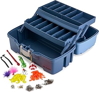 Plano Catch All Two-Tray Tackle Box Kit, Light Blue/Dark Blue, Rust-Proof Brass Latch, Top-Access Tray with Deep Storage, Made in the USA, Portable Fishing Gear Storage Organizer product image
