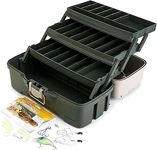 Plano Three-Tray Tackle Box Bass Kit, Tan/Green, Rust-Proof Brass Latch, Top-Access Tray Compartments with Deep Storage, Made in the USA, Portable Fishing Gear Storage Organizer product image