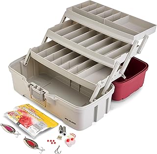 Plano Three-Tray Tackle Box Salmon Kit, Maroon/Grey, Rust-Proof Brass Latch, Top-Access Tray Compartments with Deep Storage, Made in the USA, Portable Fishing Gear Storage Organizer product image