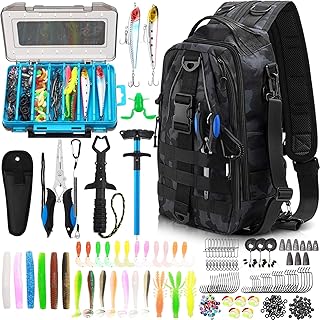 Soulchen 255 Pcs Fishing Backpack with Tackle Boxes and Gears Tackle Sling Bag Backpack with Fishing Hooks, Lures, Pliers, Lip Gripper, Hook Remover, Fish Gifts for Men product image