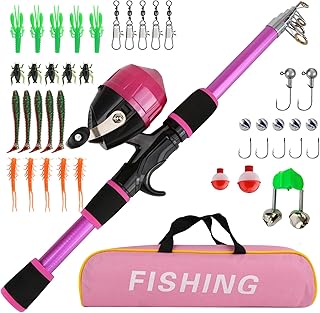 Kids Telescopic Fishing Rod and Reel Combo Collapsible Pole Set with Button Cast Reel Gear Bag and Accessories Portable Beginner Youth Fishing Starter Kit product image