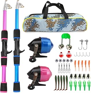 Kids Telescopic Fishing Rod and Reel Combo Collapsible Pole Set with Button Cast Reel Gear Bag and Accessories Portable Beginner Youth Fishing Starter Kit product image