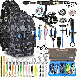 PLUSINNO Fishing Backpack with Fishing Rod and Reel Combos Tackle Boxes, Waterproof Tackle Backpack for Fishing Gear with Rod Holder, Fishing Gifts for Men with Fishing Tool Kit... product image