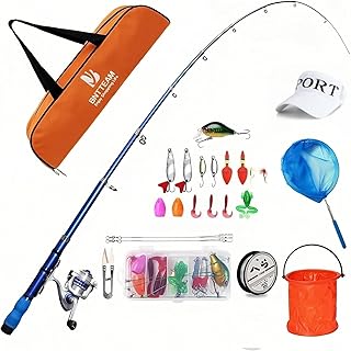 Portable Fishing Spinning Rod and Reel Combo Set Carbon Fiber Fluorescent Rod Tip, with Fishing Lures Line Carrier Bag Kits for Travel Surf Saltwater Freshwater product image