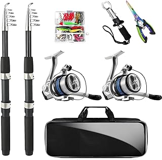 Telescopic Fishing Rod and Reel Combo Set, 2PCS Collapsible Fishing Poles, Fishing Kit with Spinning Reel Fishing Pliers and Lip Gripper, Travel Saltwater Freshwater Fishing Gear for Adults Beginners product image